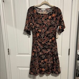 Elegant Black and Orange Floral Midi Dress